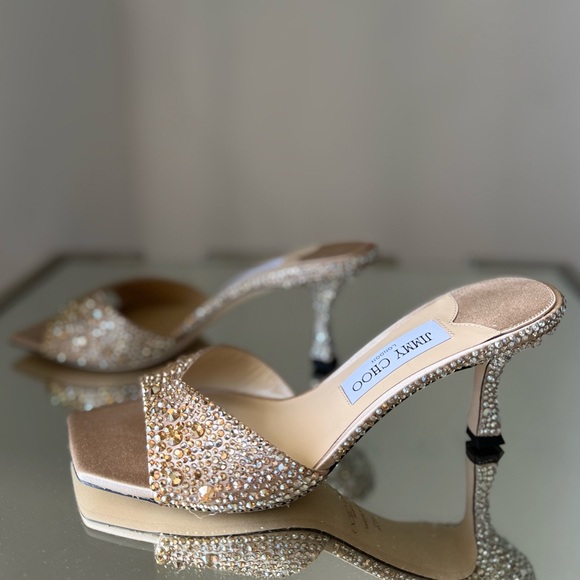 New Jimmy Choo Skye 70 Gold Satin Crystal Sandals $1,950 - Picture 7 of 14
